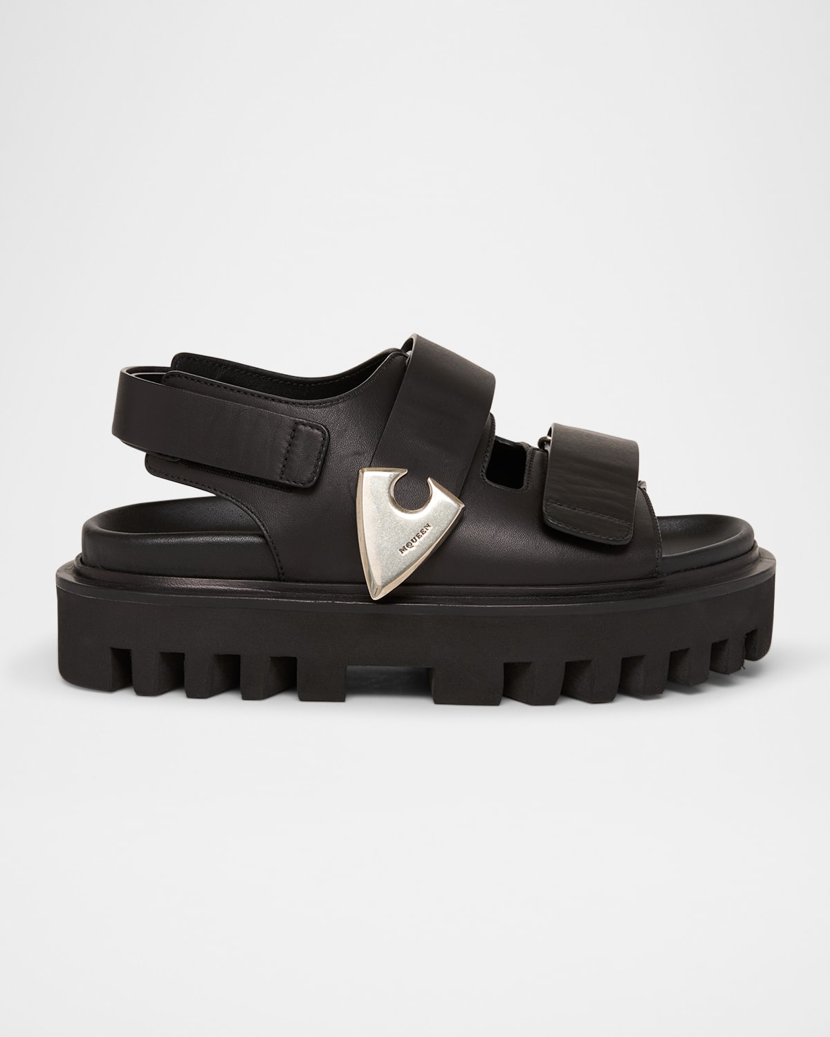 Shop Alexander Mcqueen Leather Dual-grip Platform Sandals In Black/silver