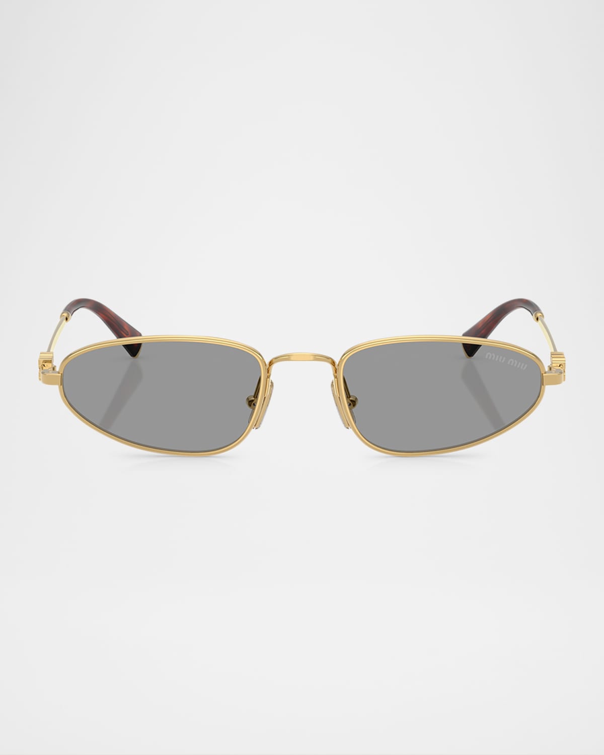 Miu Miu Logo Lettering Oval Sunglasses In Gold