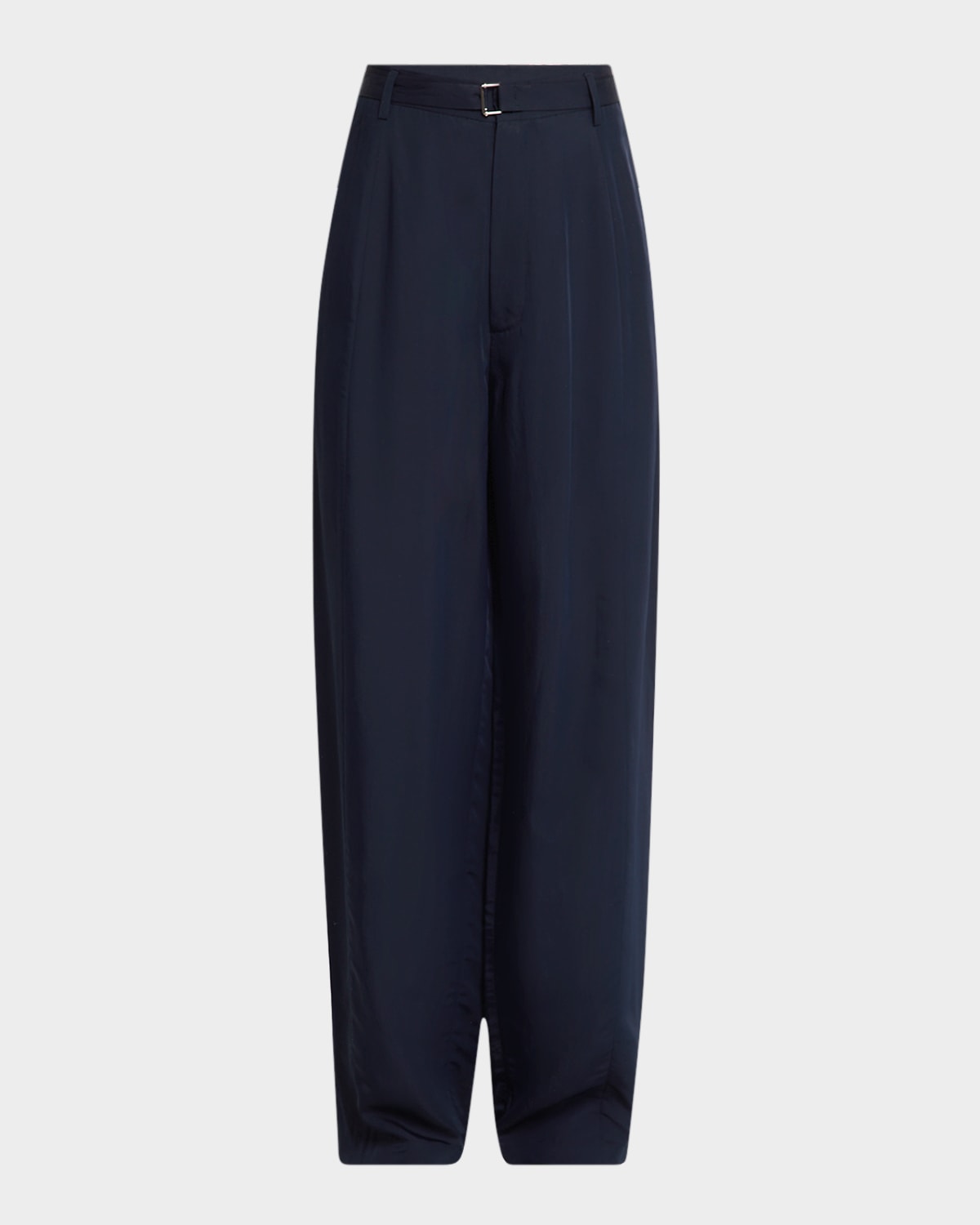 Drop-Crotch Pleated Straight-Leg Pants With Belt