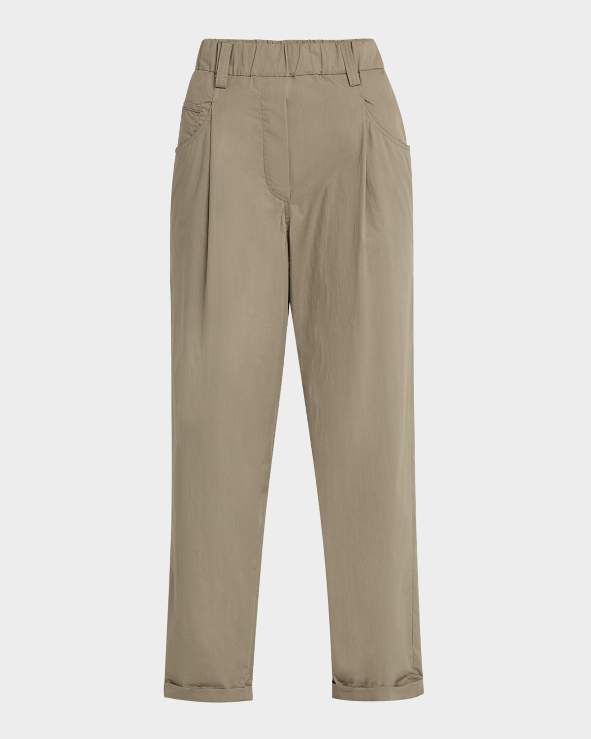 BRUNELLO CUCINELLI BAGGY POPLIN CROPPED PULL-ON PANTS 
