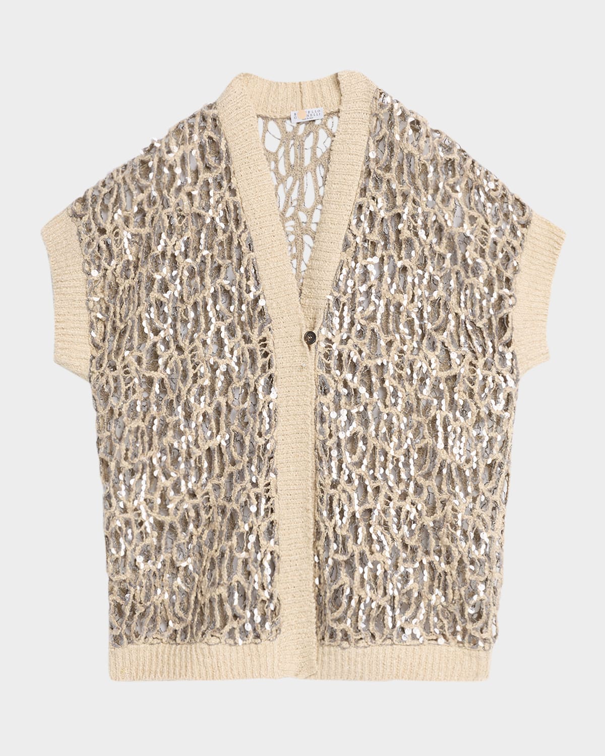 BRUNELLO CUCINELLI ABSTRACT NET SEQUINED KNIT OPERA CARDIGAN 