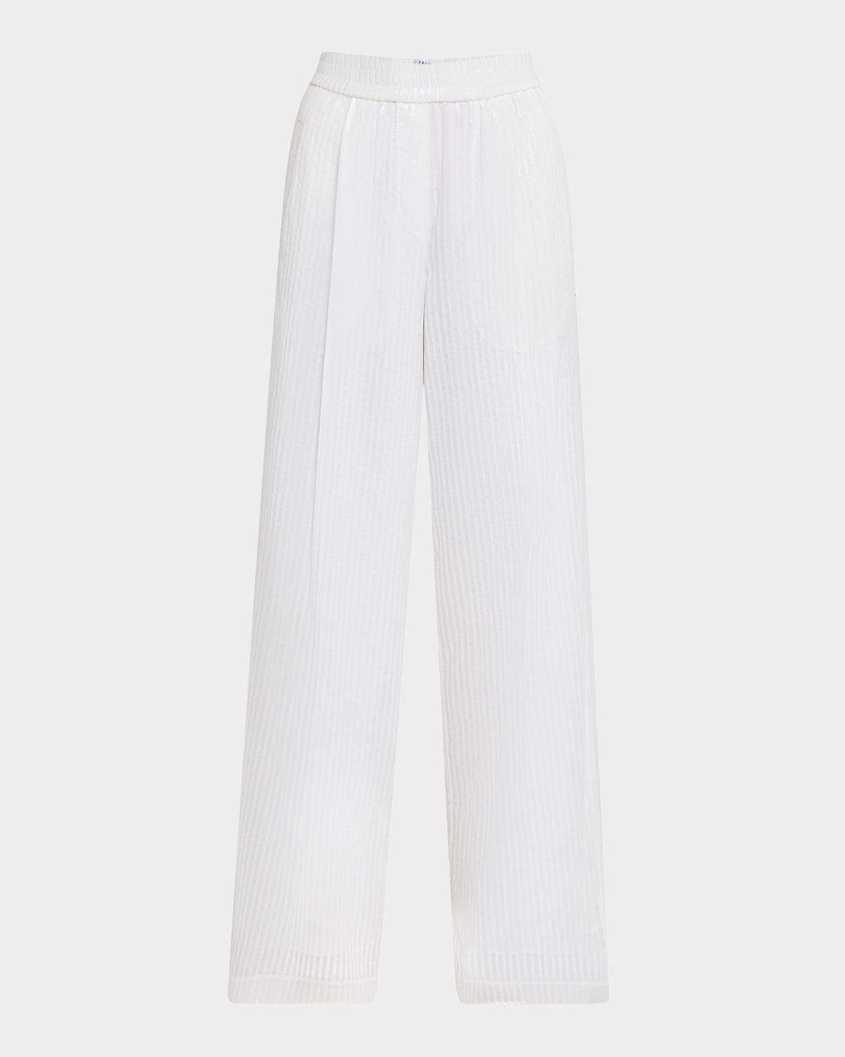 Brunello Cucinelli Stripe Sequined Wide Leg Organza Pants In Bianco