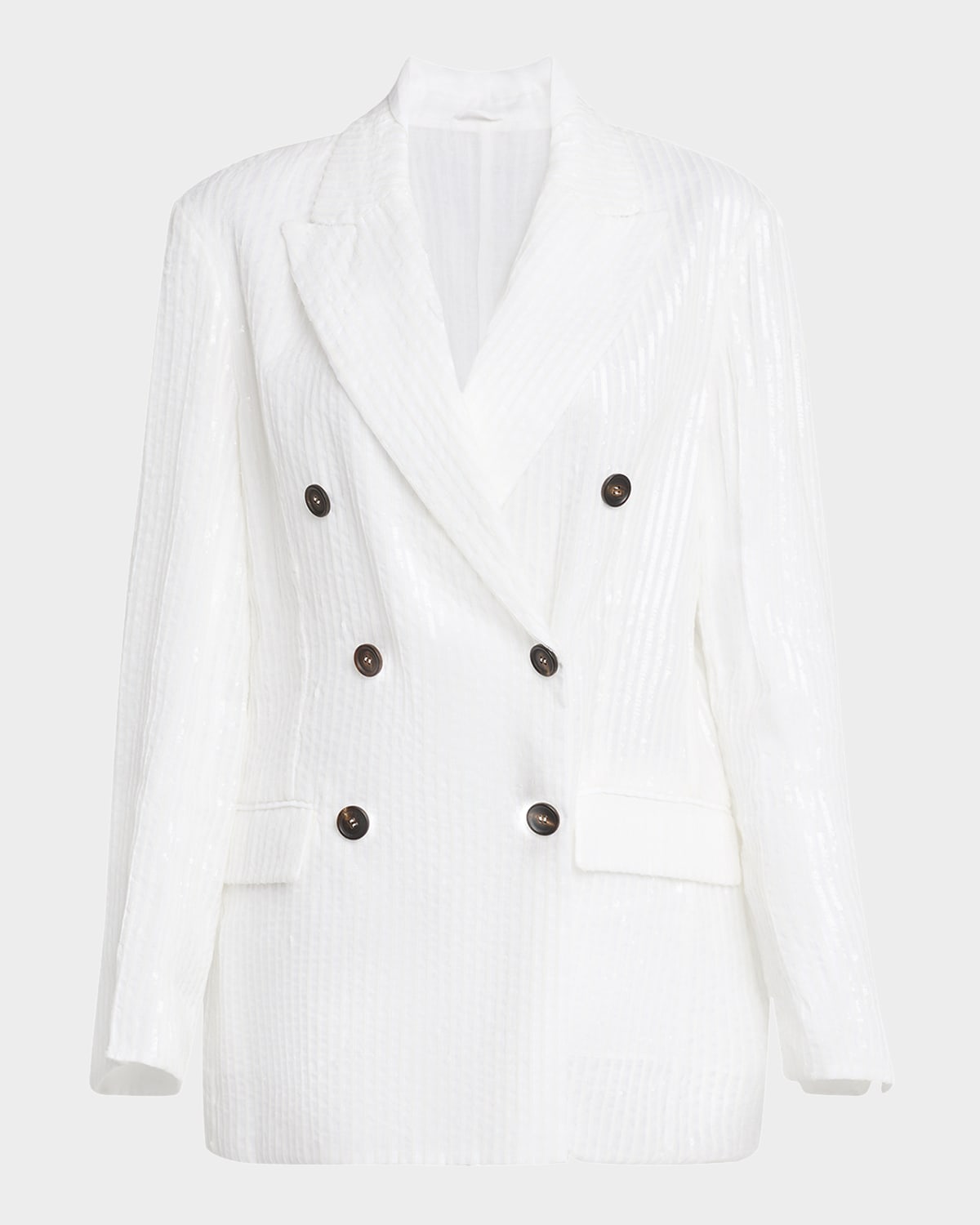 Brunello Cucinelli Sequined Stripe Double-breasted Organza Jacket In Bianco