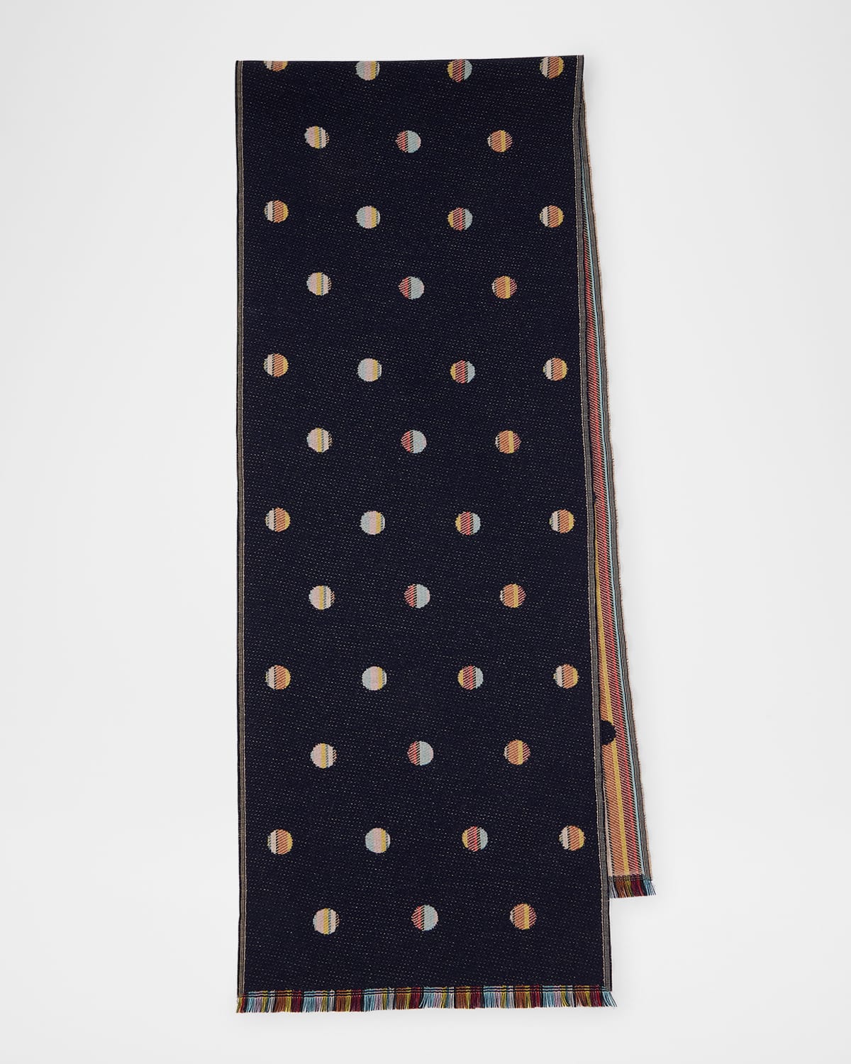 Paul Smith Men's Wool Reversible Stripe Polka Dot Scarf In Multi