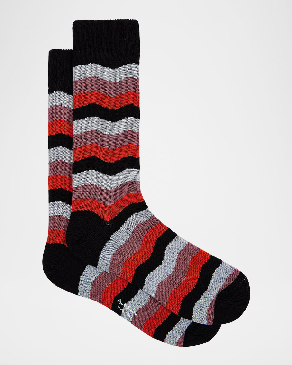 Paul Smith Men's Ignacio Wavy Stripe Cotton-stretch Crew Socks In Black