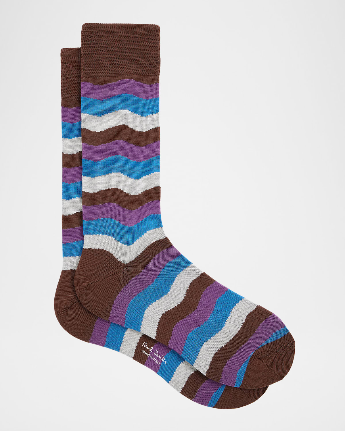 Paul Smith Men's Ignacio Wavy Stripe Cotton-stretch Crew Socks In Chocolate