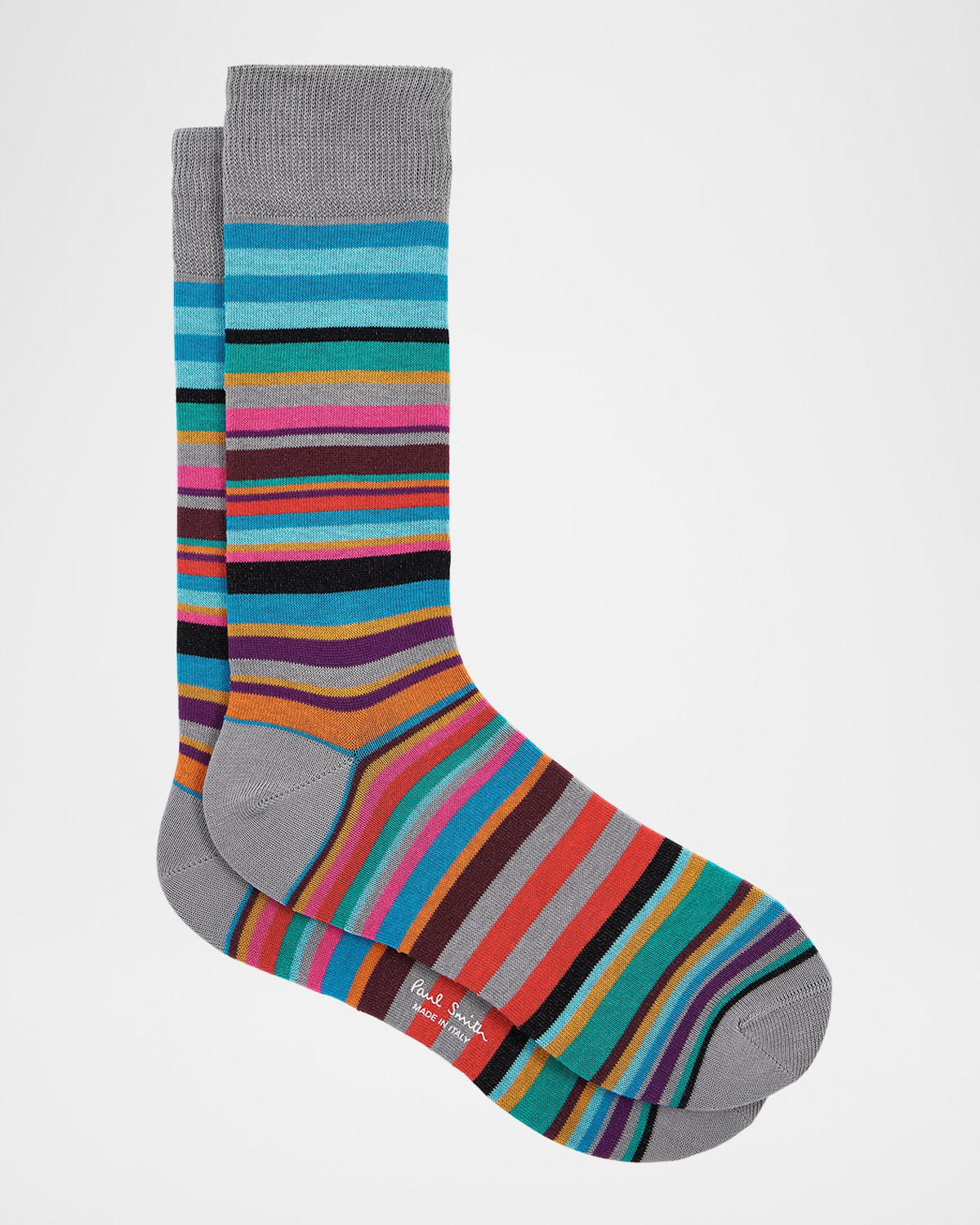 Paul Smith Men's Curtis Stripe Cotton-stretch Crew Socks In Slate