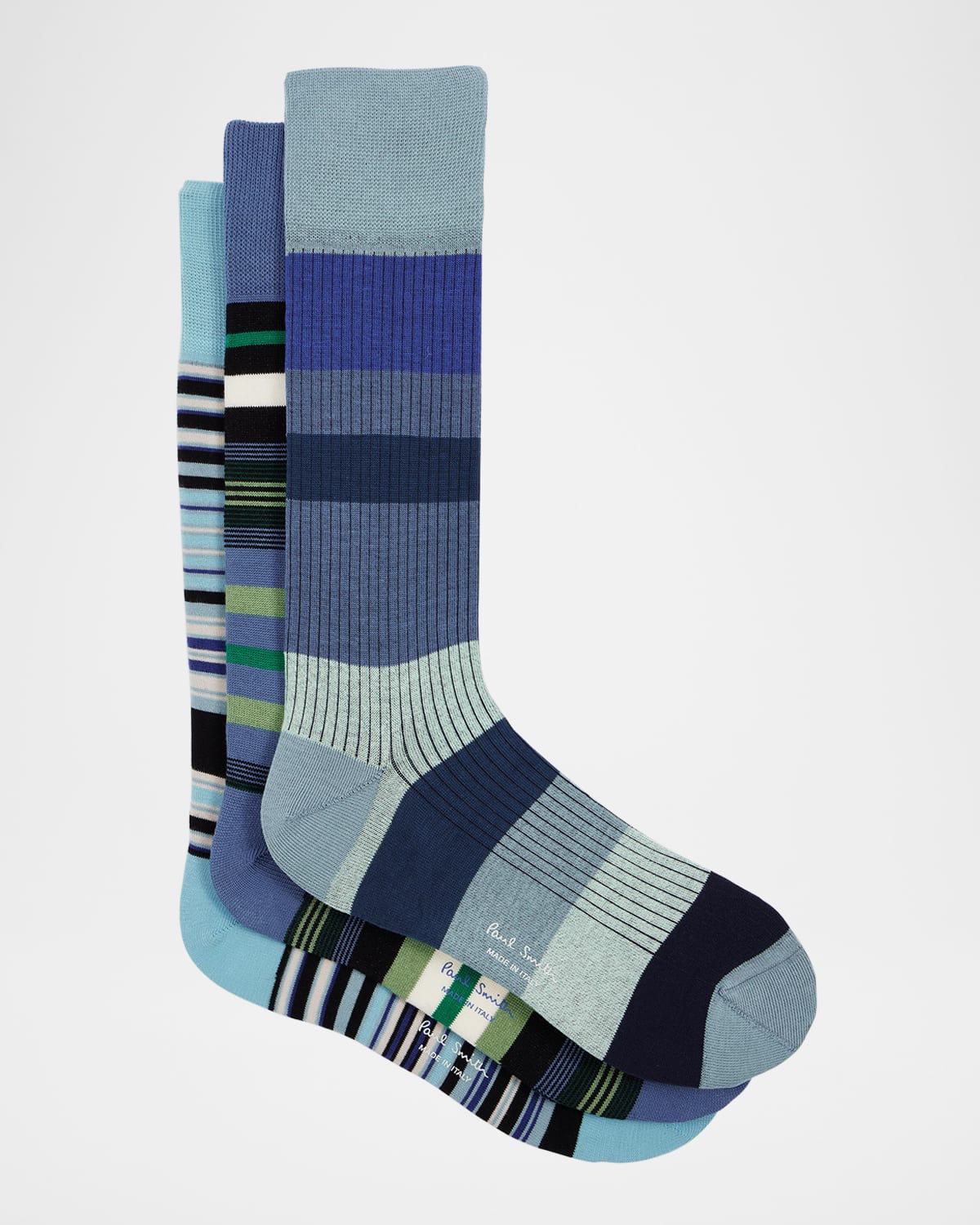 PAUL SMITH MEN'S BLUE MIX 3-PACK CREW SOCKS 