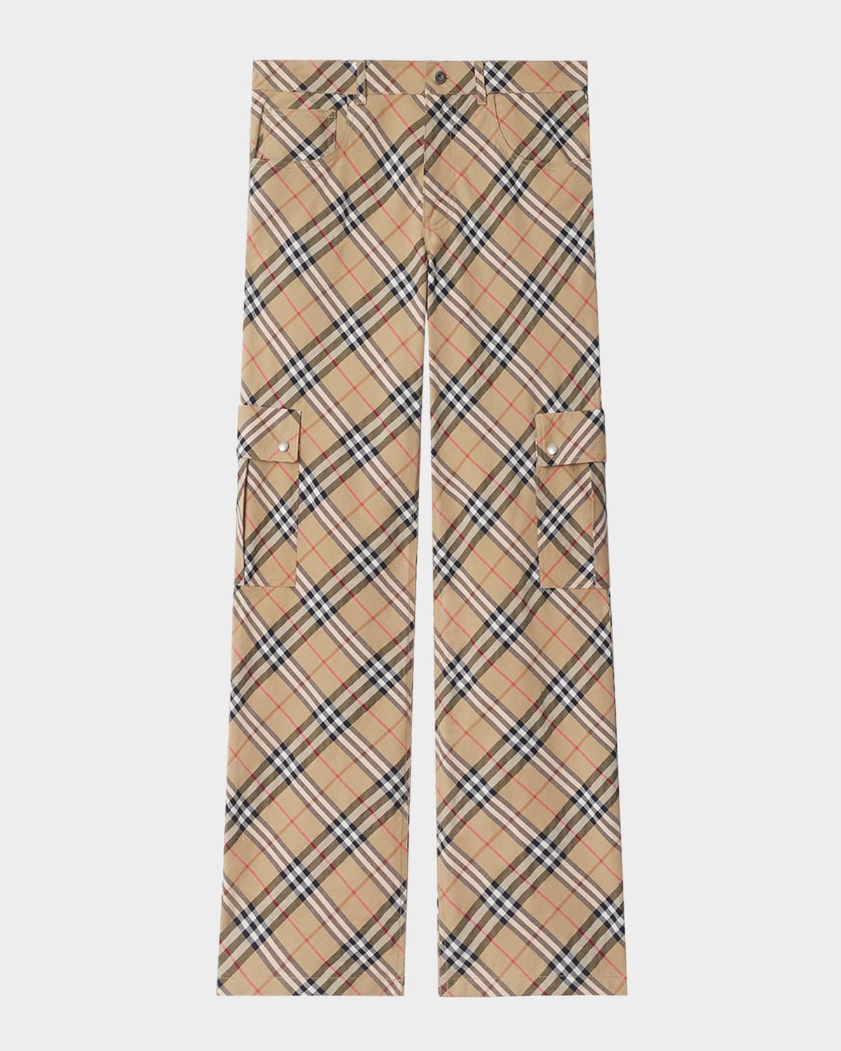Burberry Beige Cargo Pants With Vintage Check Motif In Linen And Cotton Blend Man In Teacup/pasture Check