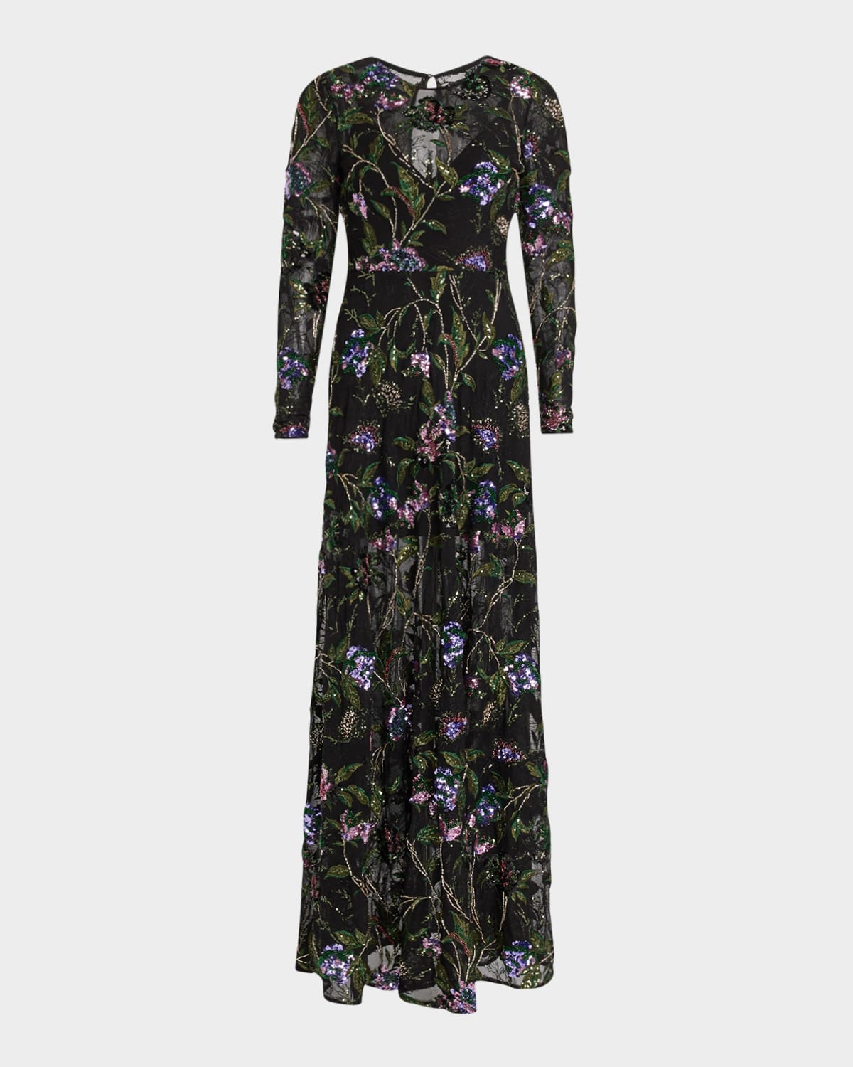 DRESS THE POPULATION BLACK LABEL AVA SEQUIN & BEAD FLORAL-EMBROIDERED GOWN 