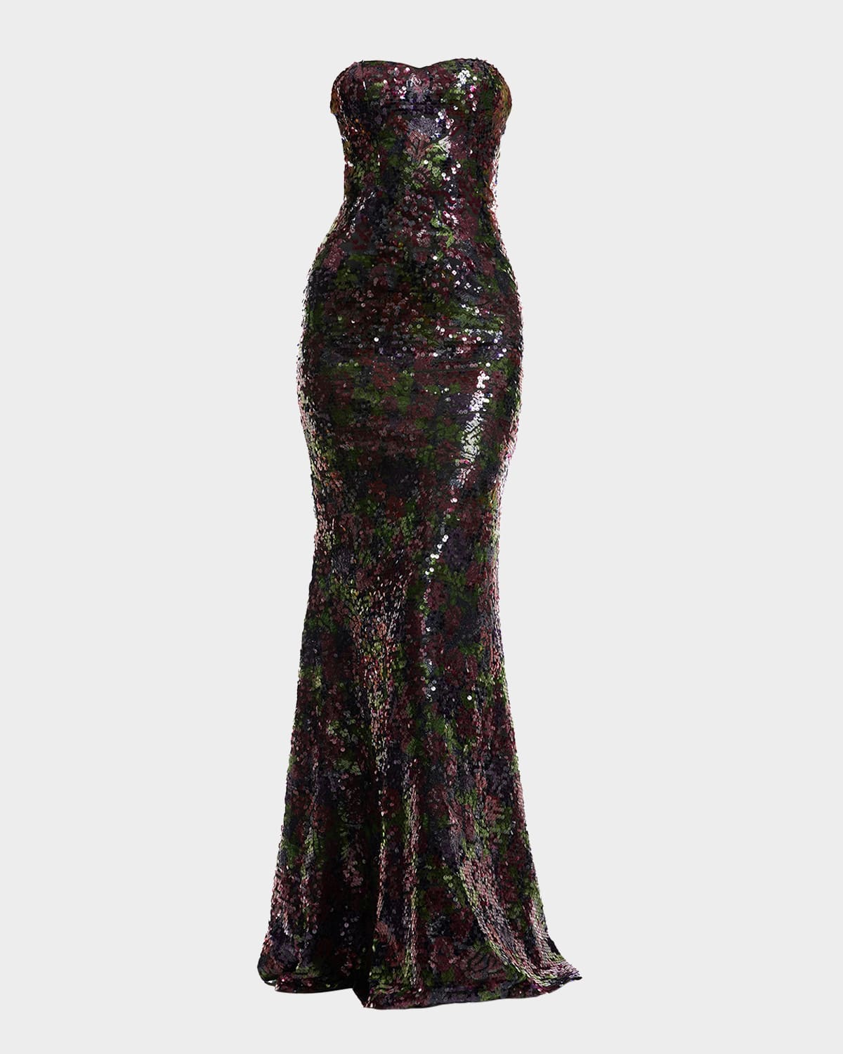 Sheridan Floral-Print Sequin Sweetheart Gown