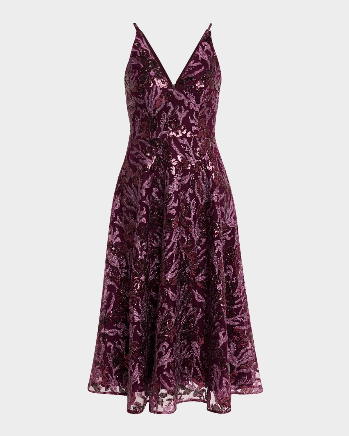 Elisa Sequin Floral Applique Midi Dress