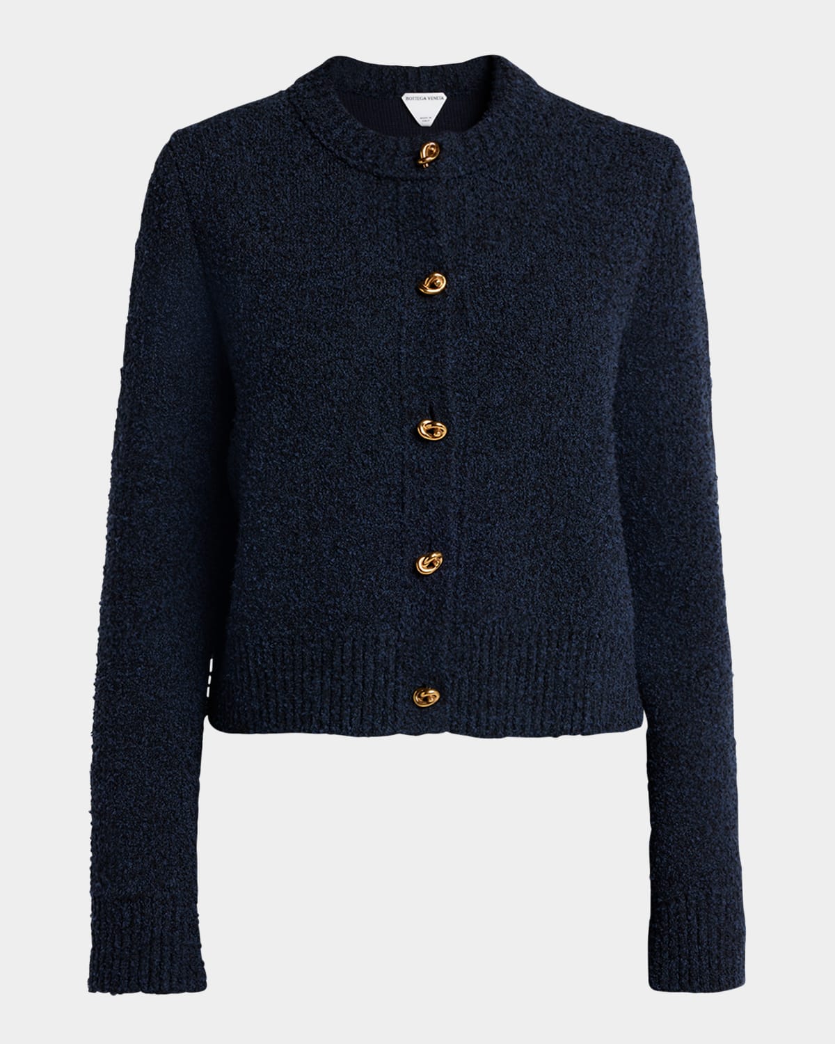 BOTTEGA VENETA KNOT-BUTTON BOUCLE KNIT CARDIGAN 