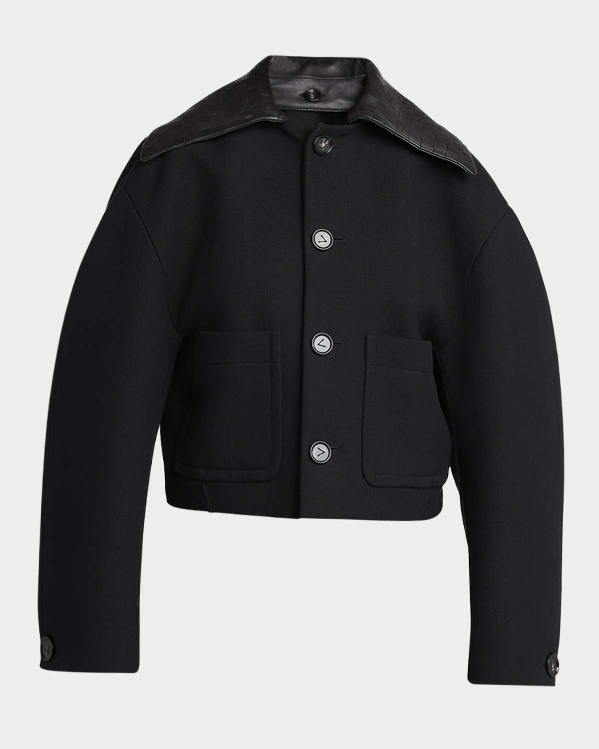 BOTTEGA VENETA INTRECCIATO COLLAR WIDE-SLEEVE COTTON JACKET 
