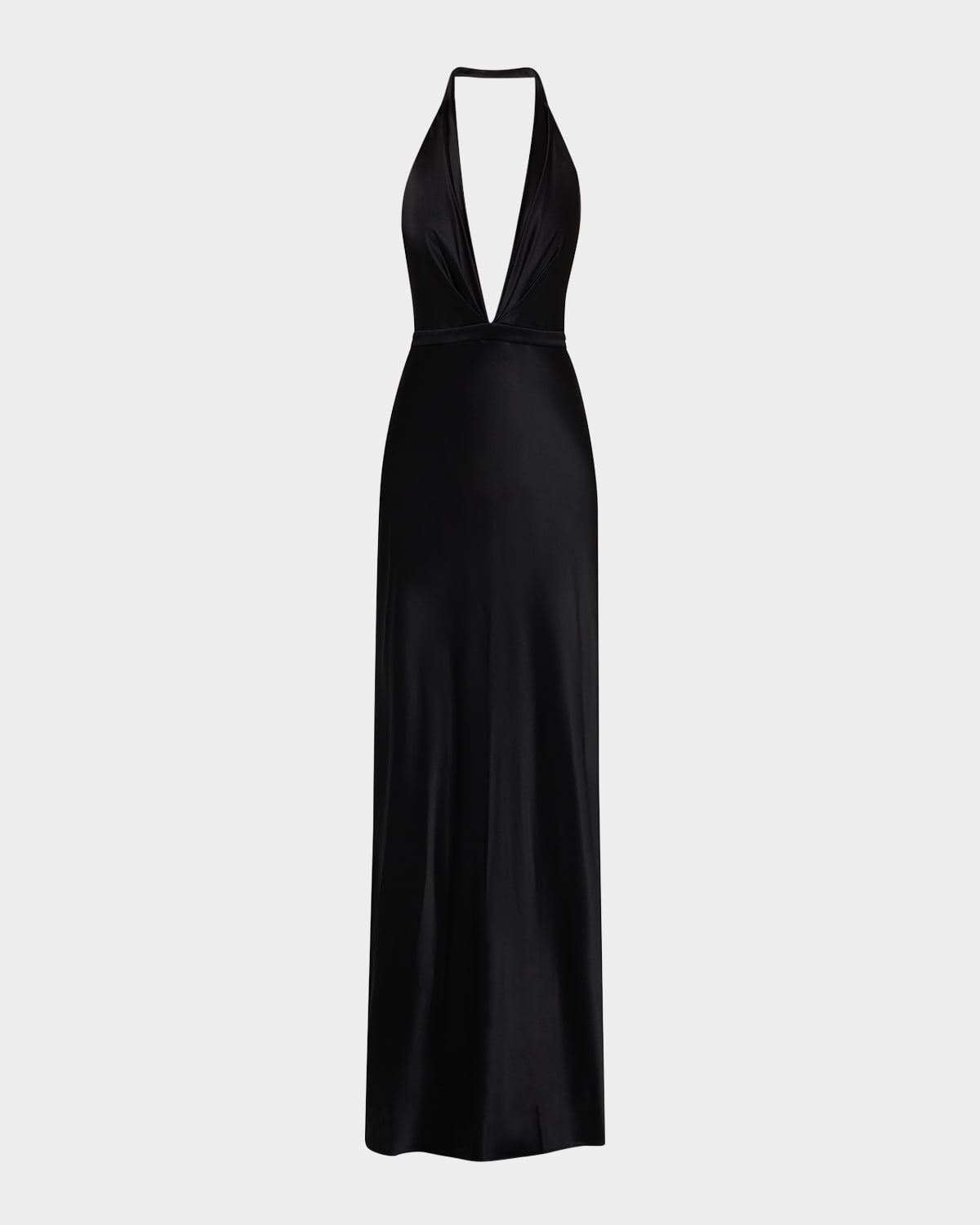 Shop Nili Lotan Essy Plunging Halter Silk Gown In Black