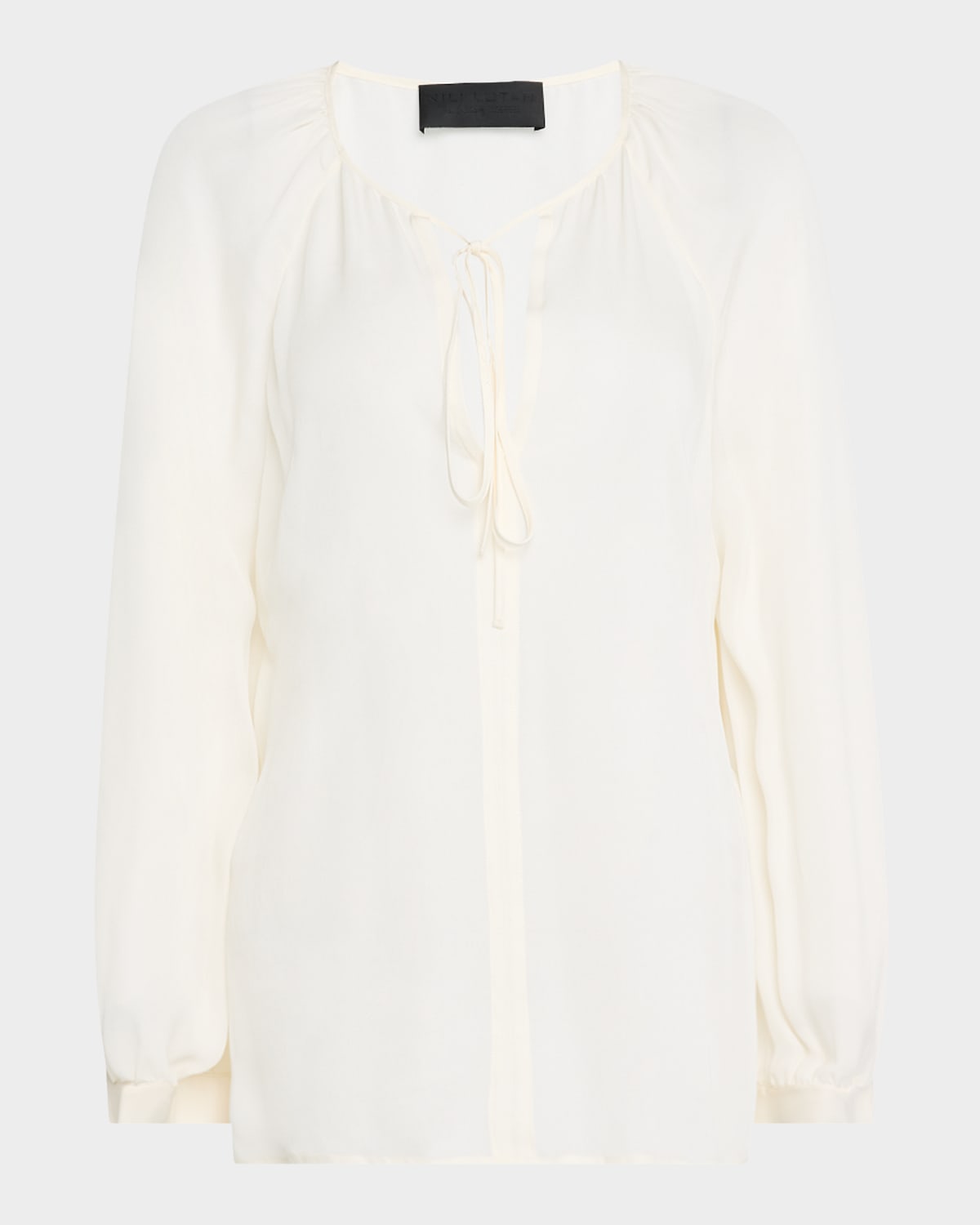 Nili Lotan Acadia Tie-neck Sheer Silk Peasant Blouse In Ivory