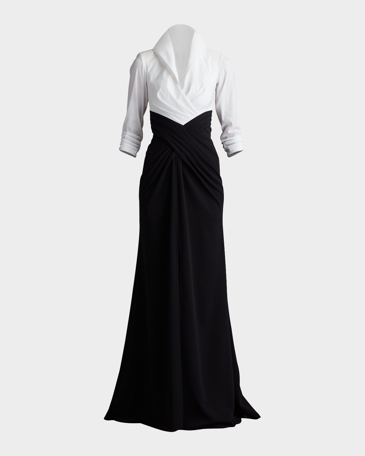 Tadashi Shoji Textured Crepe And Taffeta Draped Gown In Ivoryblack