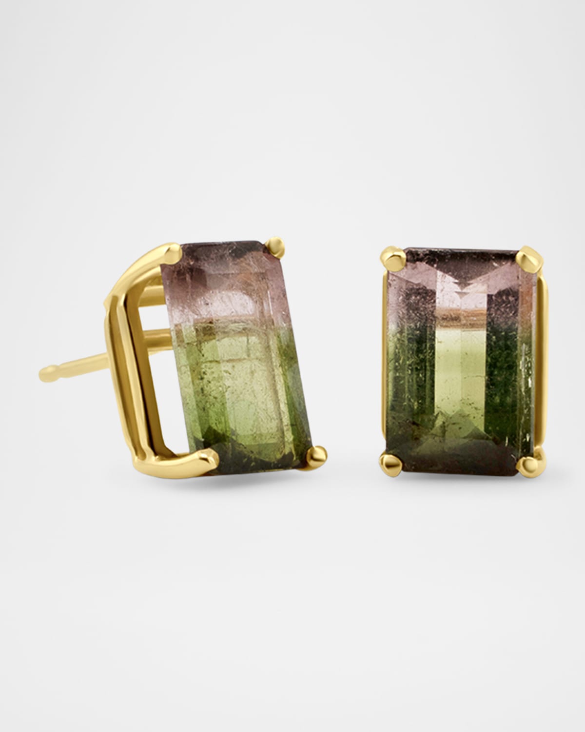 Emerald-Cut Tourmaline Stud Earrings in 14K Yellow Gold