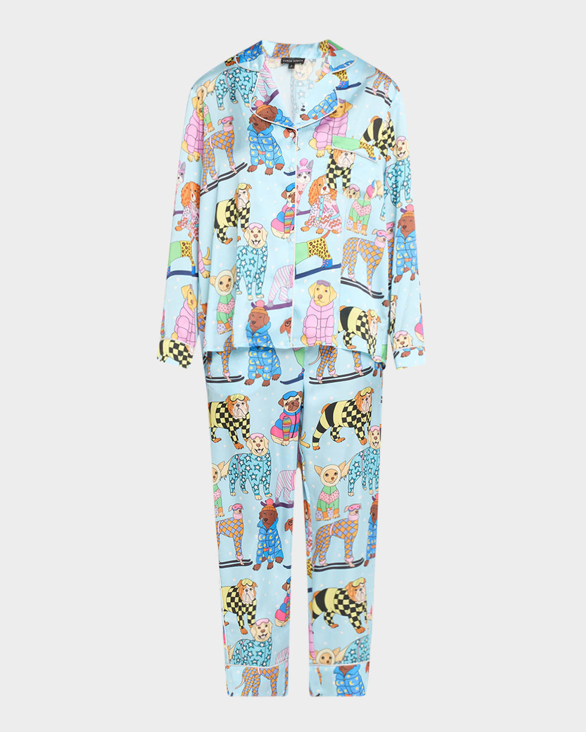 Ski Dogs Printed Cropped Satin Pajama Set