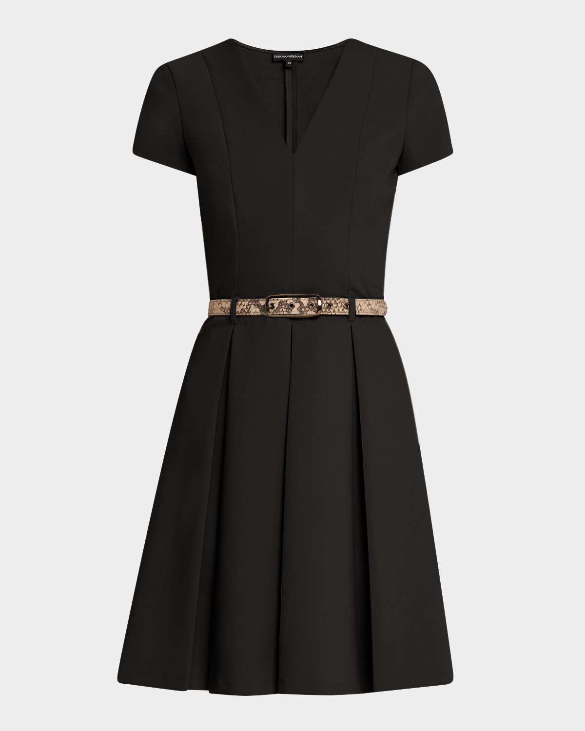 Shop Emporio Armani Emma Belted Pleated A-line Mini Dress In Black