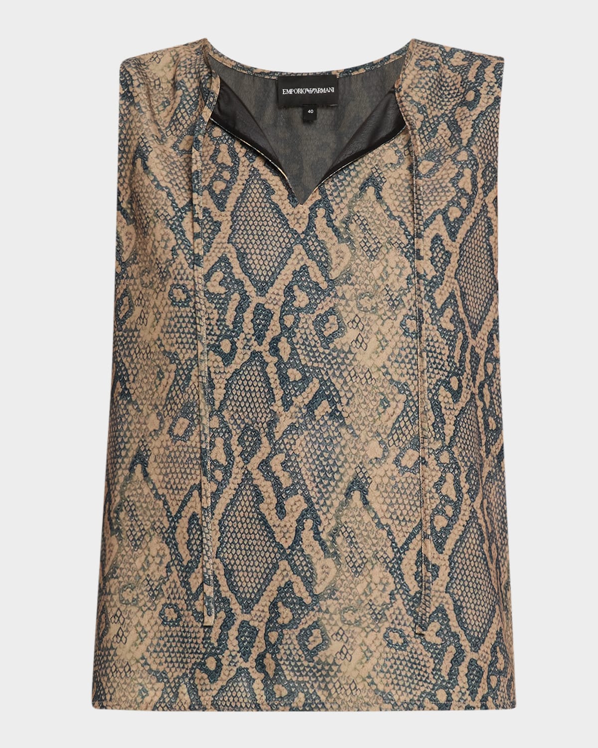 EMPORIO ARMANI SPLIT-NECK TIE SLEEVELESS BLOUSE 