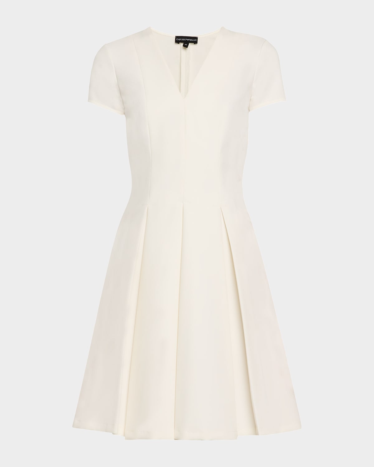 Emporio Armani Emma Pleated V-neck Mini Dress In Rice