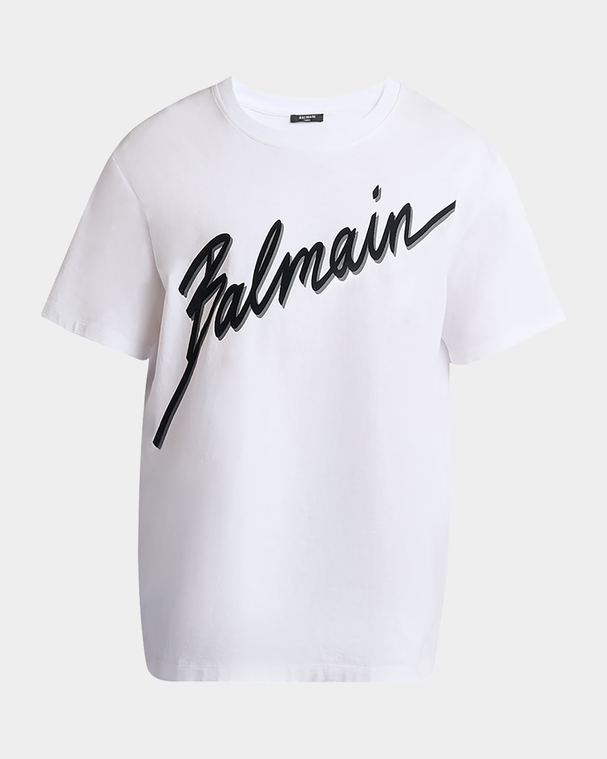 Balmain Men White Crewneck T-shirt With Maxi Logo Lettering On The Front In Cotton Man In White/blk