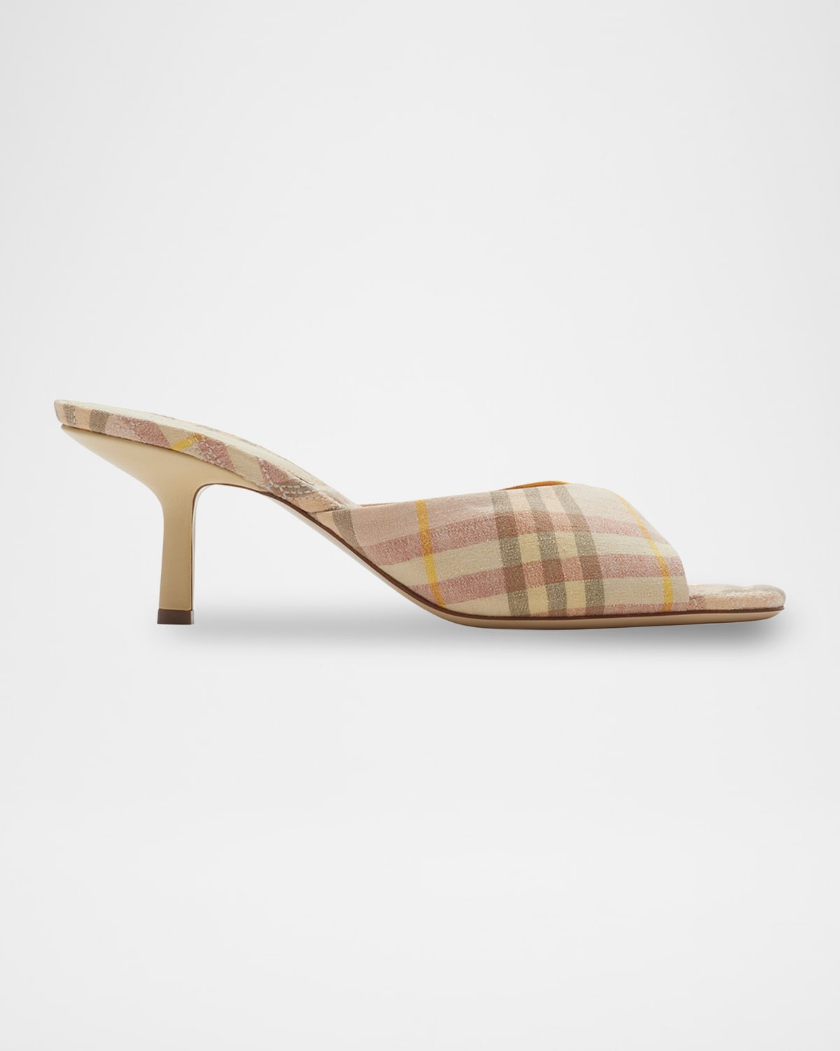 Burberry Beige Check Linen Mule Sandals With 6.5 Cm Heel Lf Mews 65 Chk 162393 In Teacup Ip Check