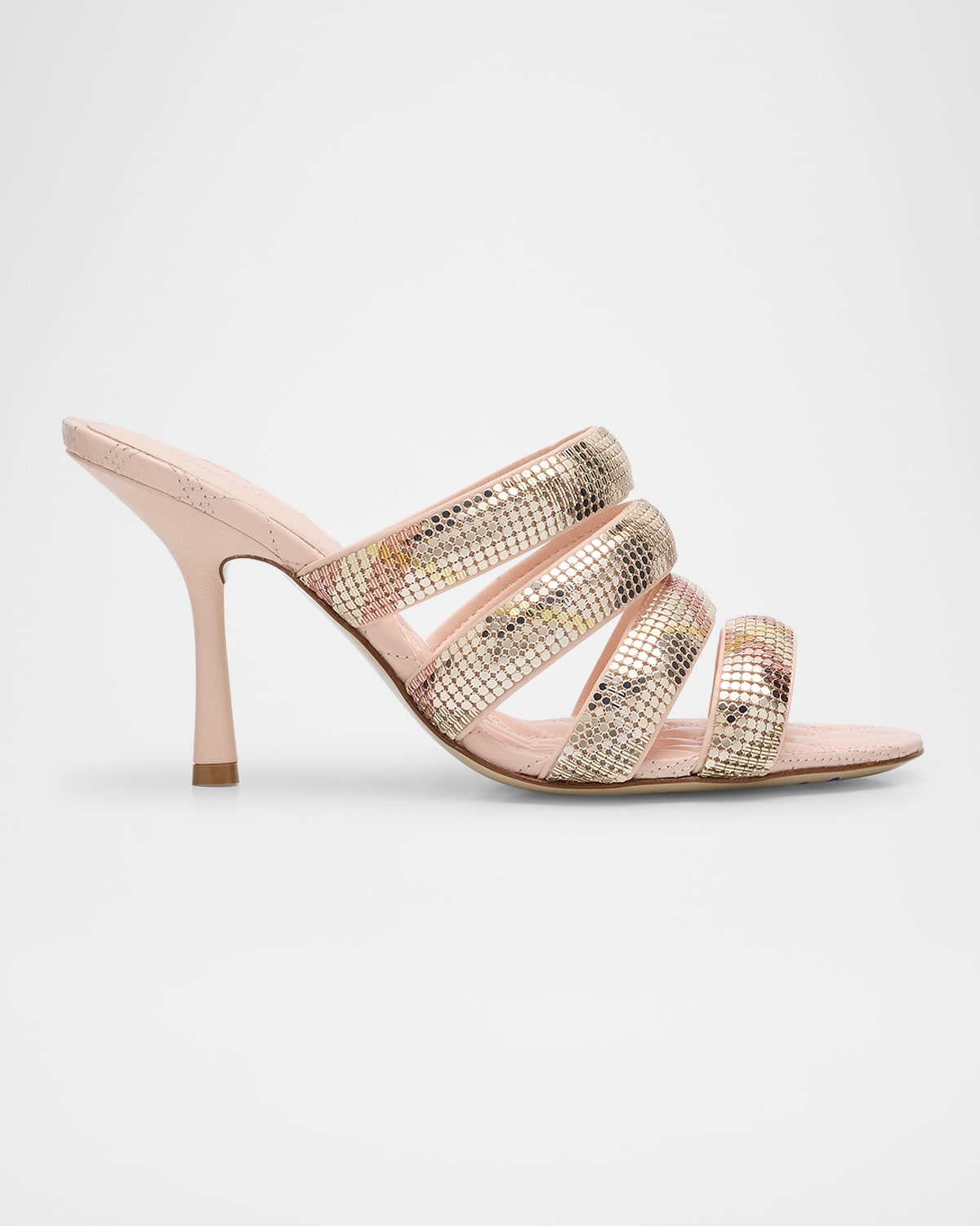 Burberry Mews Brass Check Four-band Slide Sandals In Gloss