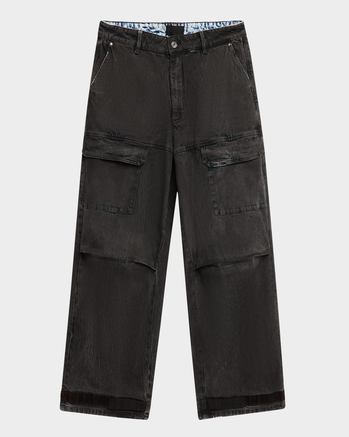 Rta Men's Wylie Wide-leg Cargo Jeans In Grey Coated Bl