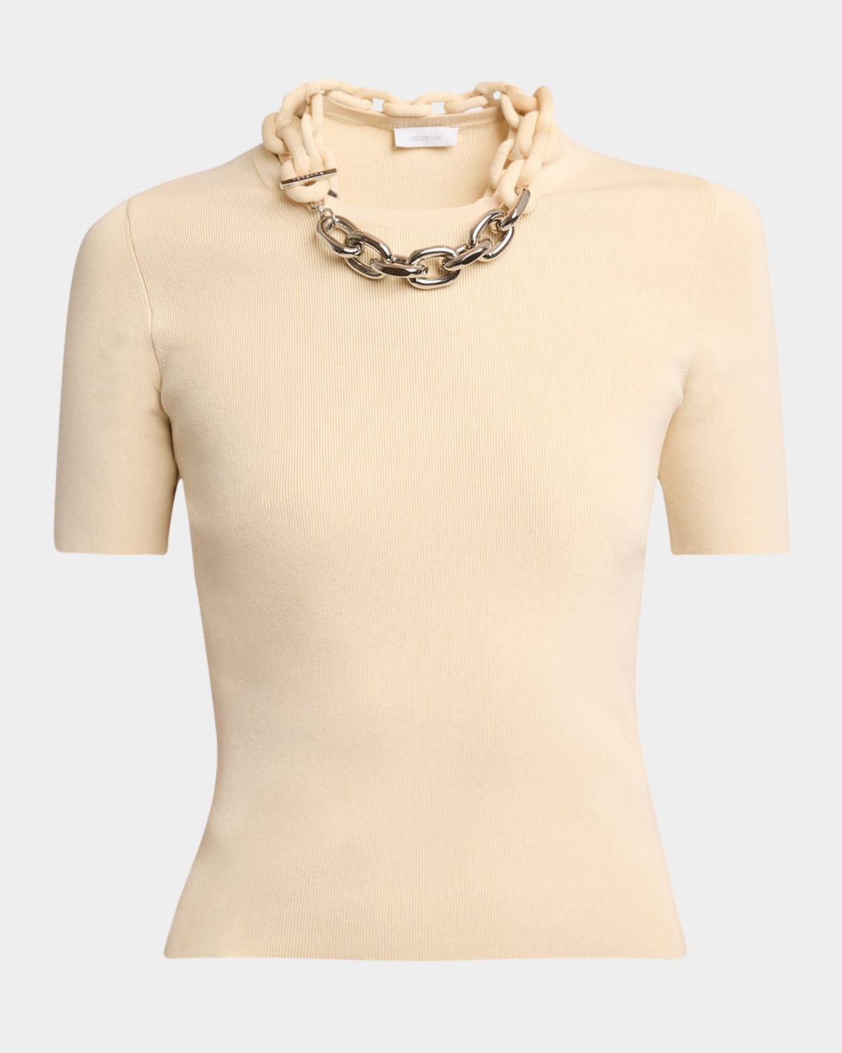 RABANNE CHAIN NECKLACE SHORT-SLEEVE SWEATER 