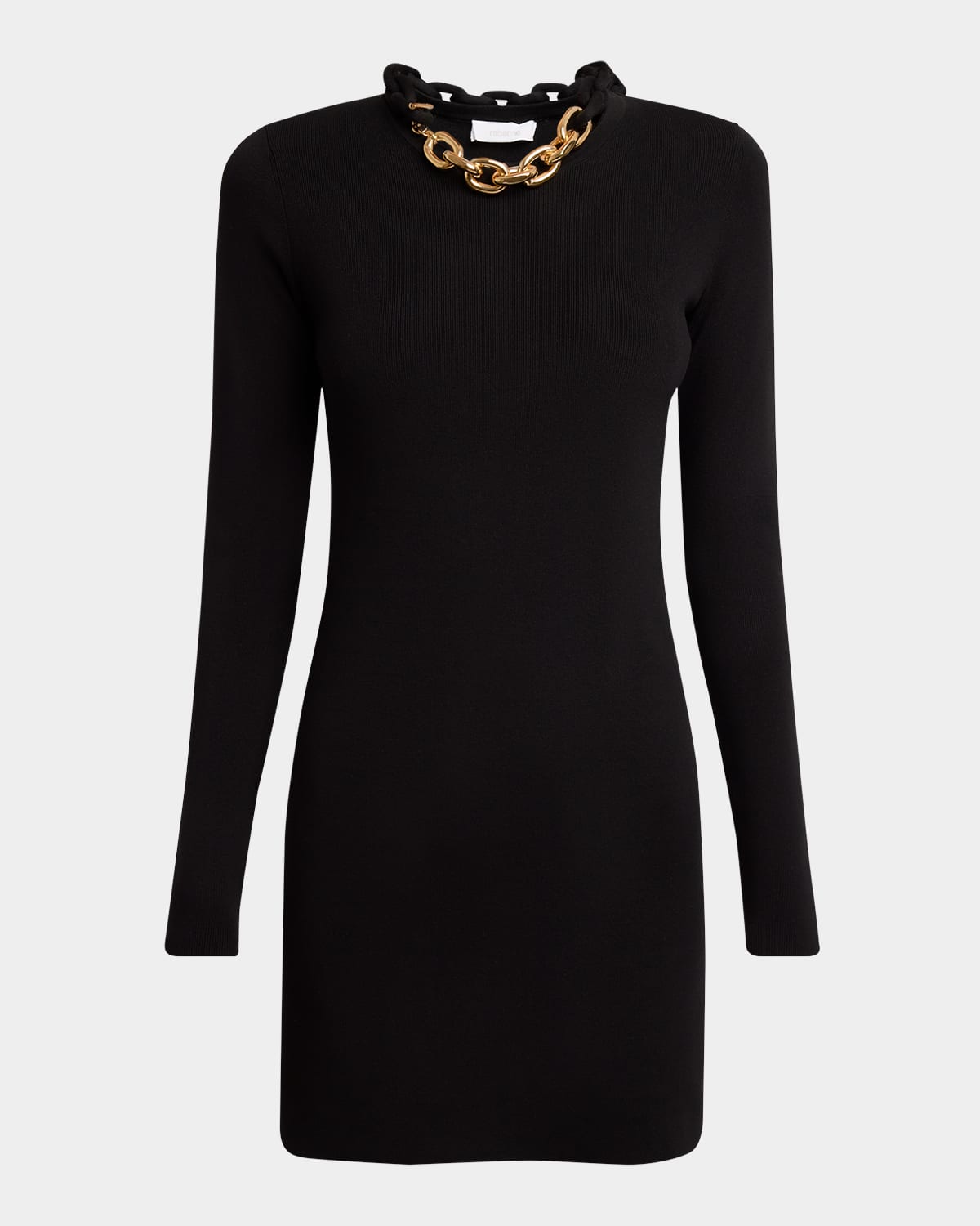 Chain-Necklace Long-Sleeve Mini Sweater Dress