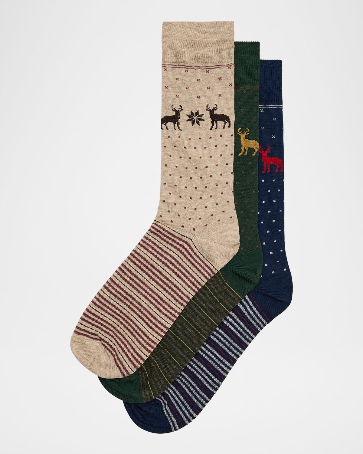 Neiman Marcus Men's Moose 3-pack Crew Socks In Multi