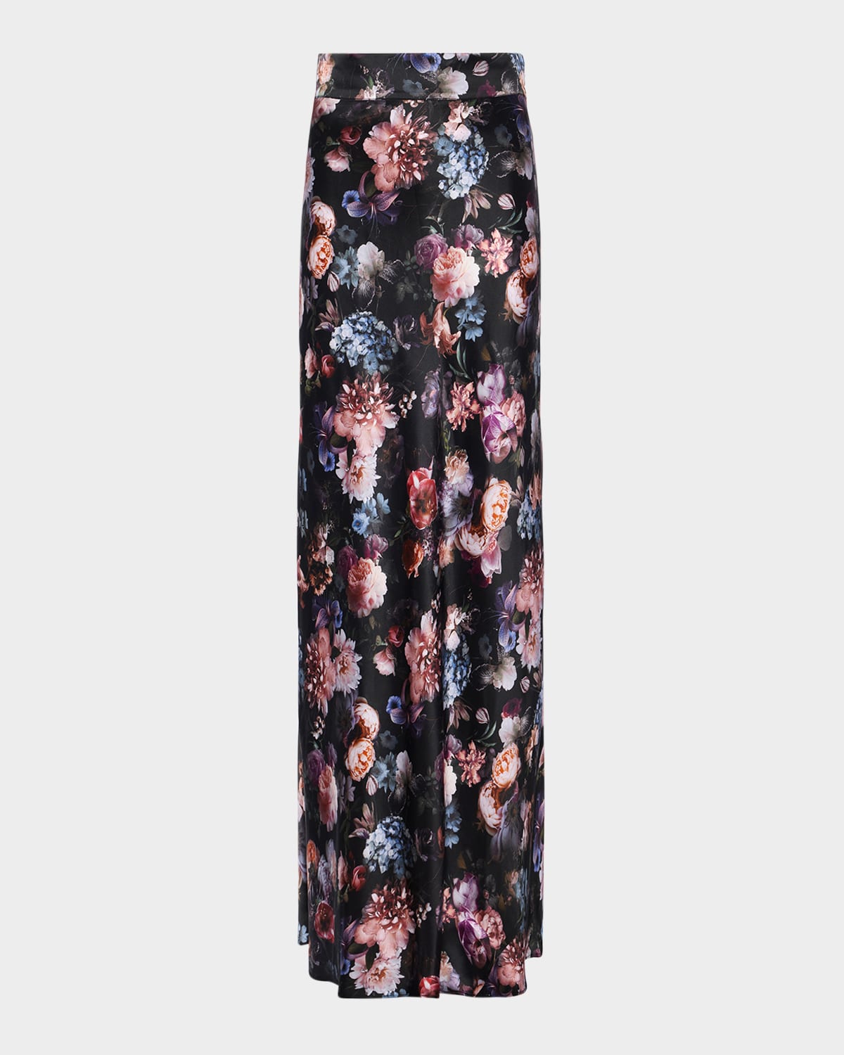 L Agence Ryker Silk Maxi Skirt In Black Multi Vintage Oil Flower