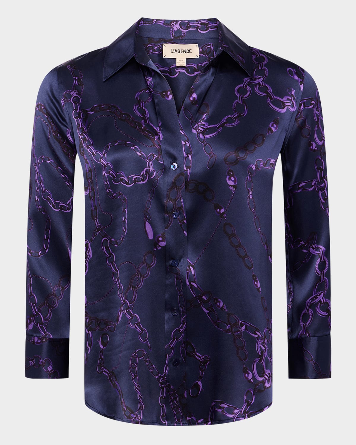 Shop L Agence Dani Silk Blouse In Midnightpurple Sketch Chain