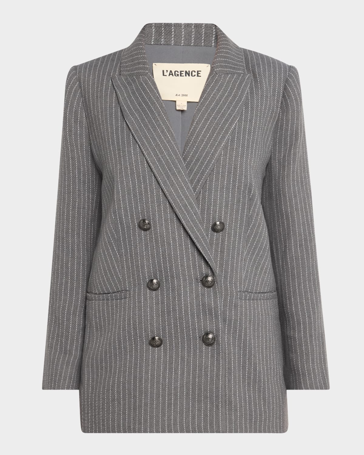 L Agence Aimee Relaxed Double-breasted Blazer In Greyivory Pinstripe