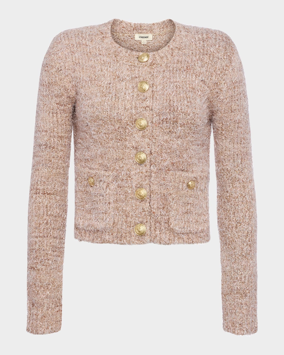 Shop L Agence Una Knit Cardigan In Dusty Pink Multi