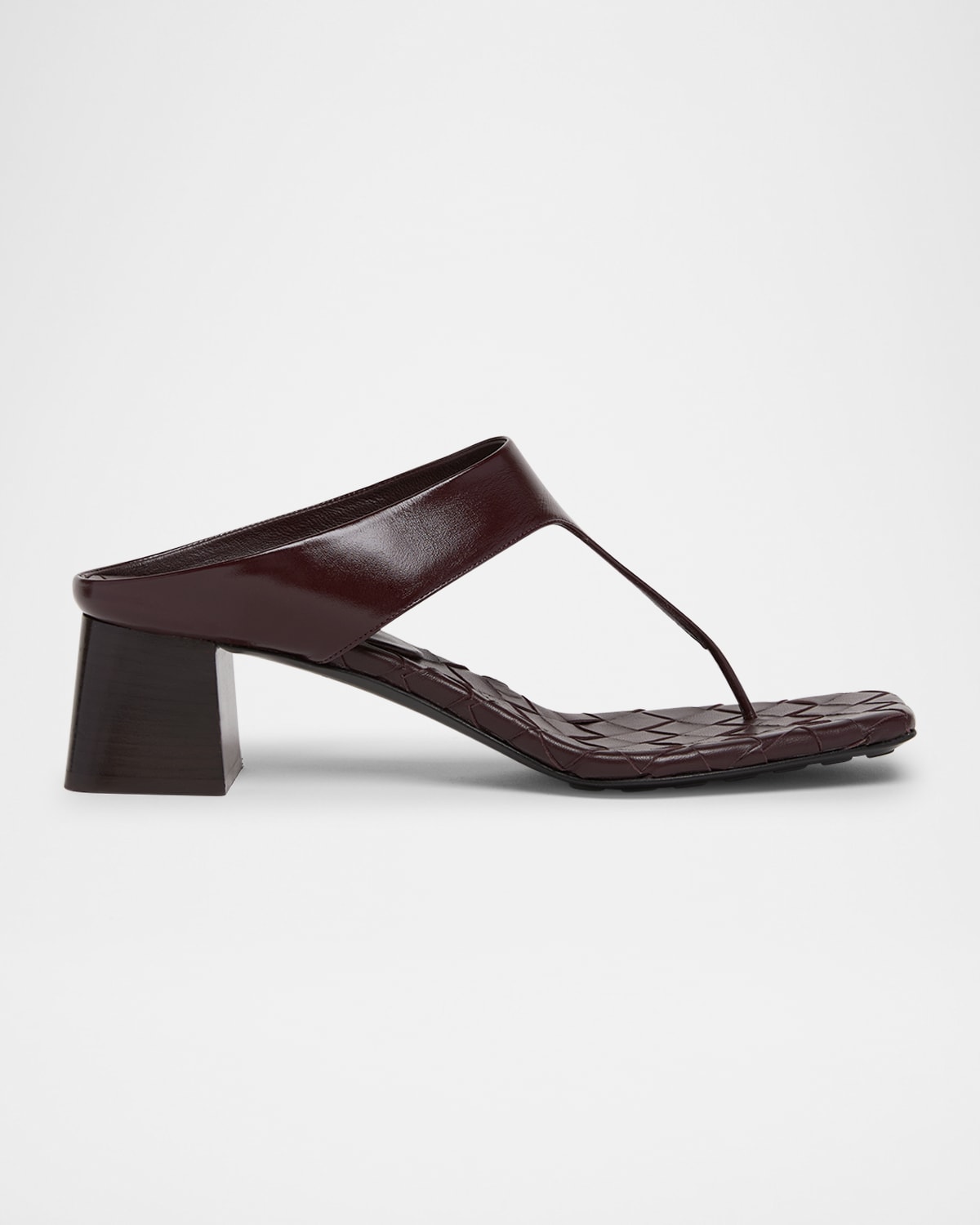 Bottega Veneta Square Toe Quilted Block Heel Sandals In Dark Barolo