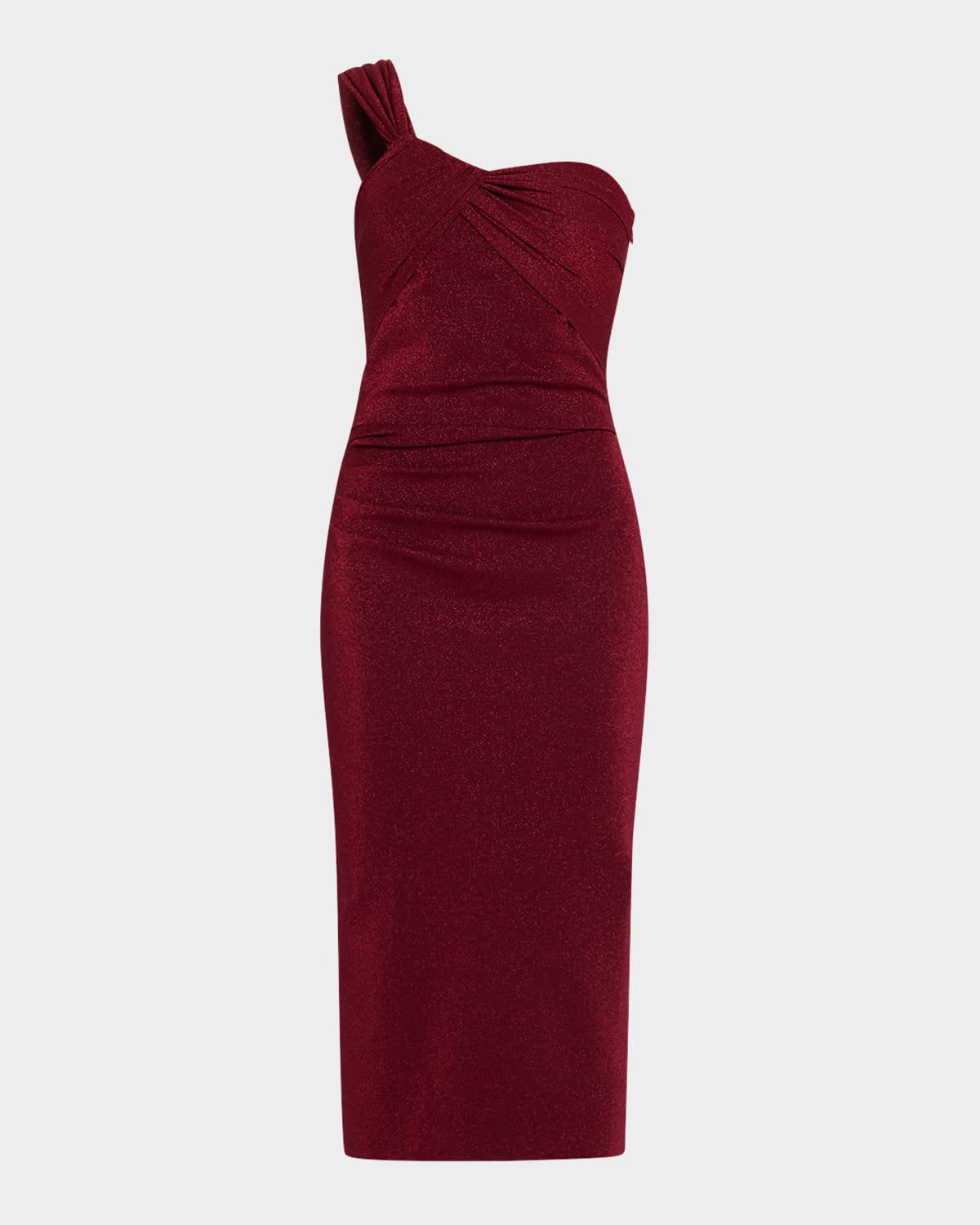 Chiara Boni La Petite Robe One-shoulder Shimmer Bodycon Midi Dress In Garnet