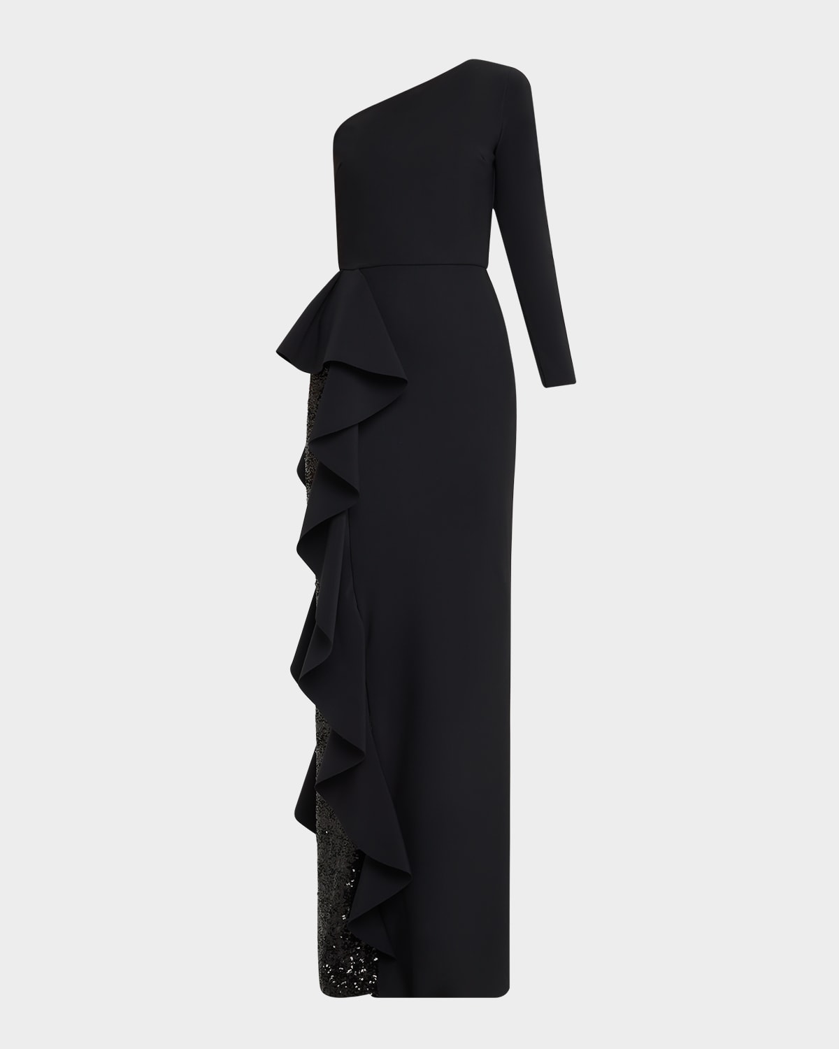 Shop Chiara Boni La Petite Robe One-shoulder Sequin Skirt Ruffle Gown In Black