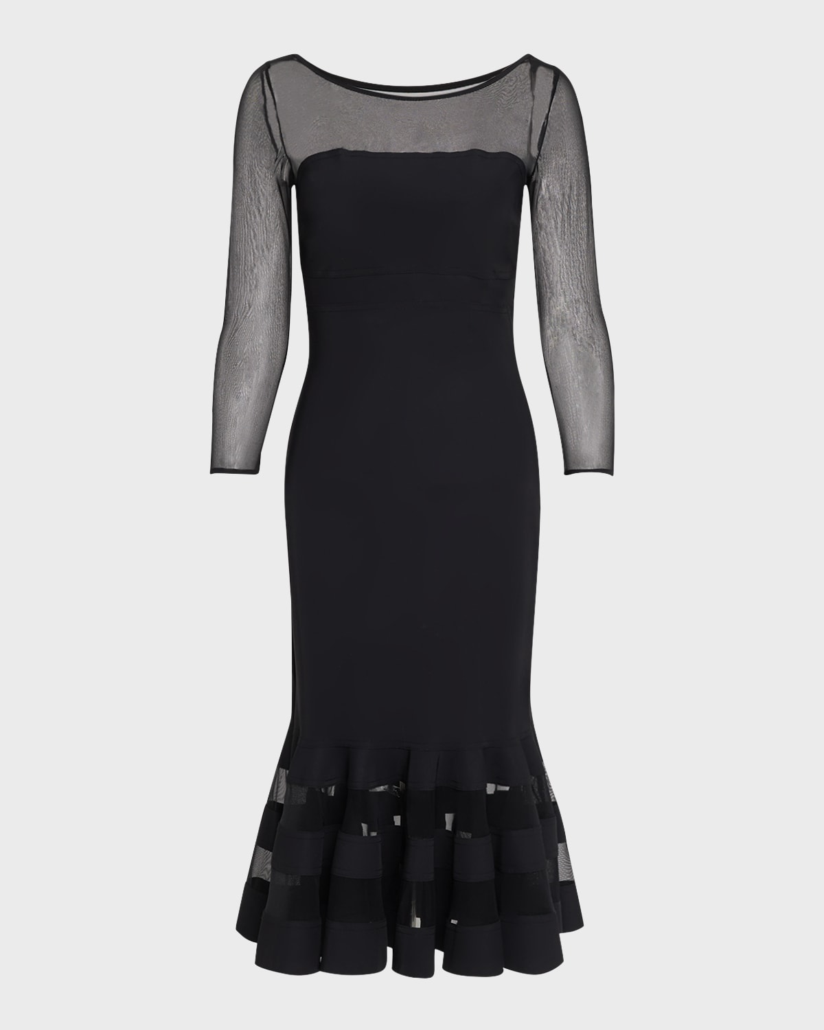 Boat-Neck Illusion Midi Dress