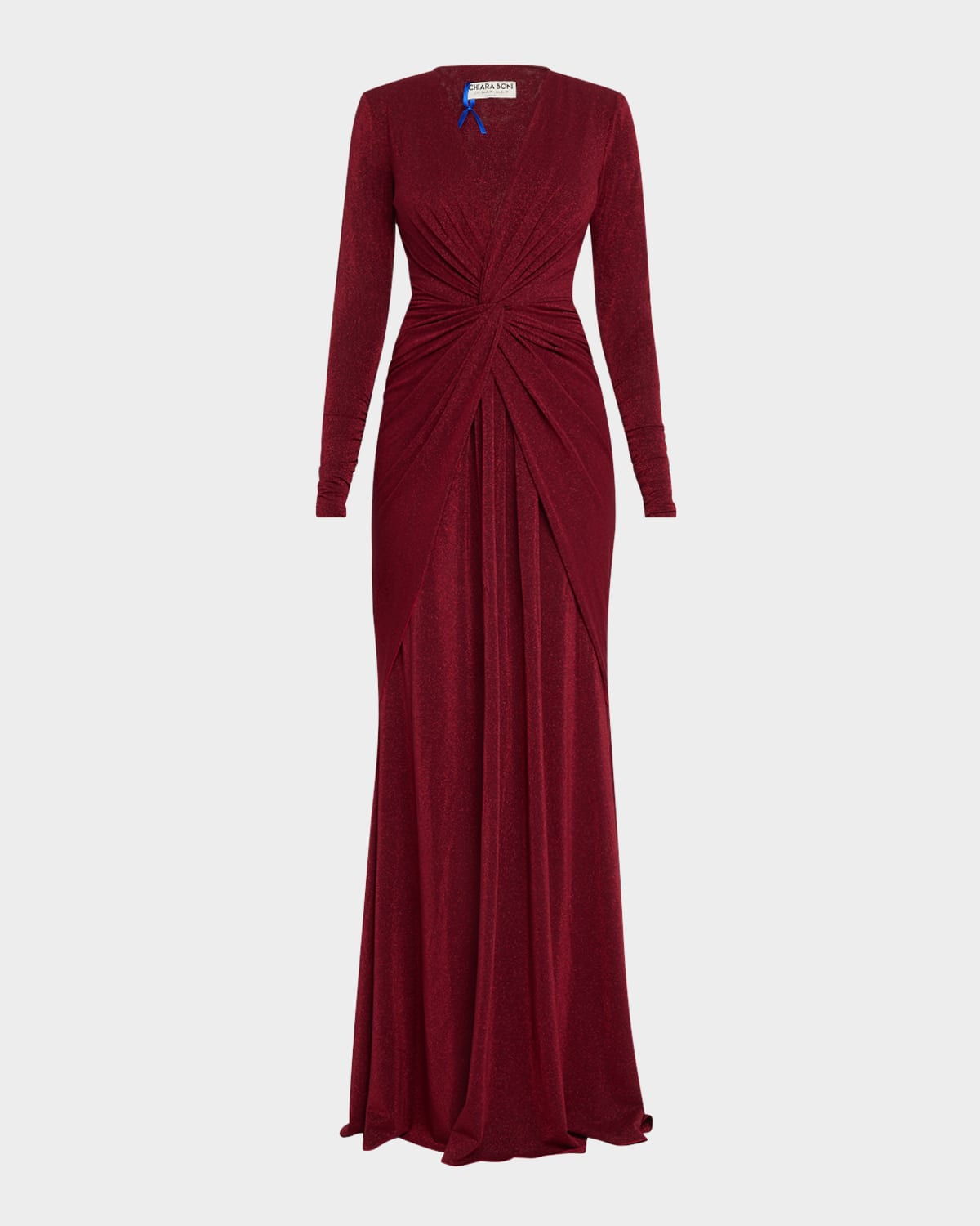 Chiara Boni La Petite Robe Deep V-neck Shimmer Twist Gown In Garnet