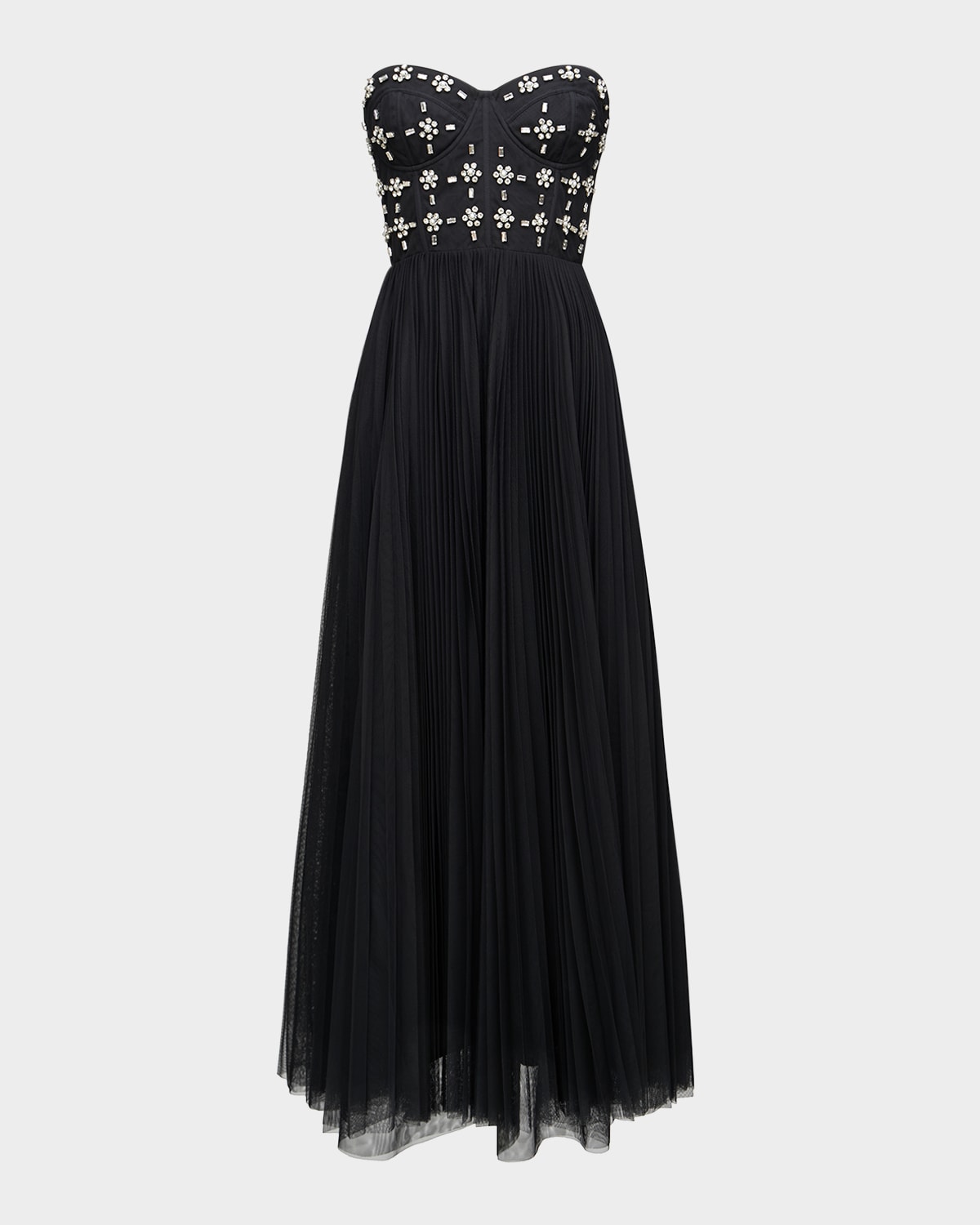 Theia Alesia Strapless Embellished Corset Midi Dress In Black