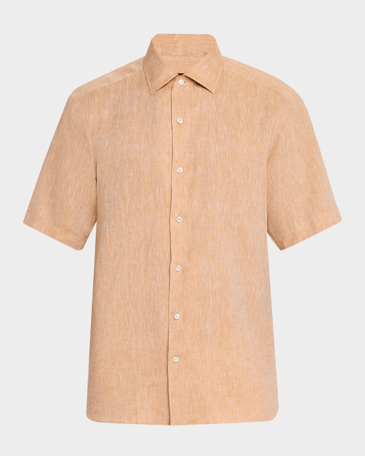 Zegna Men's Ocher Oasi Lino Short-sleeve Shirt In Metallic