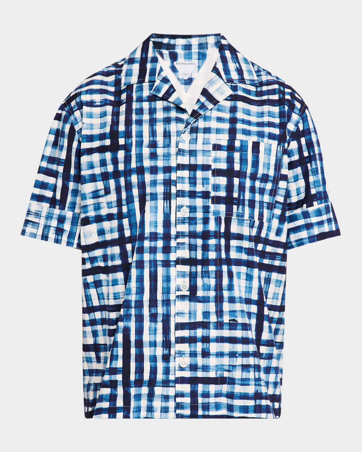 Bottega Veneta Printed Check Bowling Shirt In Bianco Ner