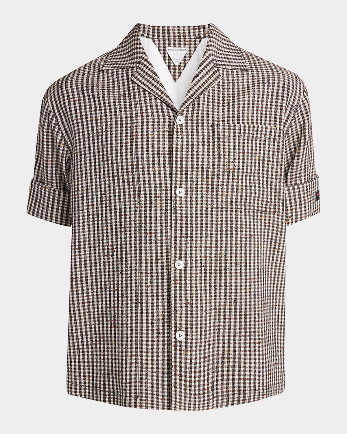Bottega Veneta Men's Knotted Mini-check Shirt In Chalk Wht