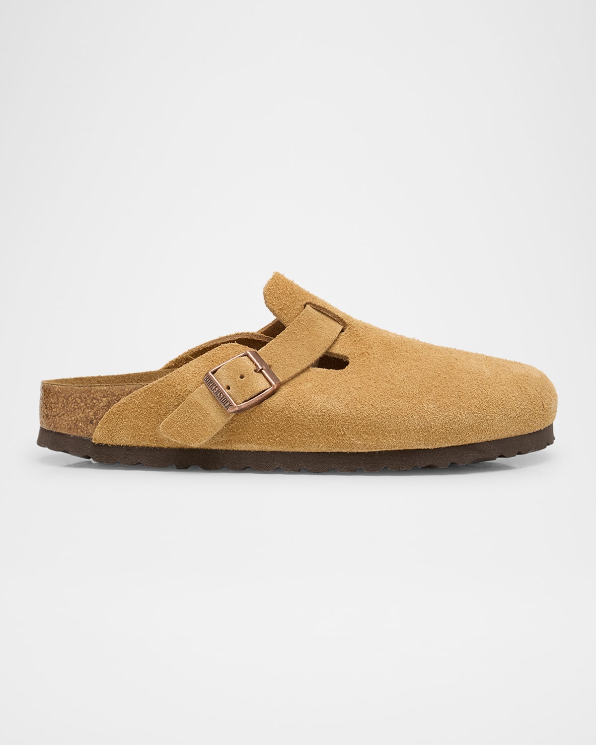 Birkenstock Boston Suede Buckle Slide Clogs In Latte Cream