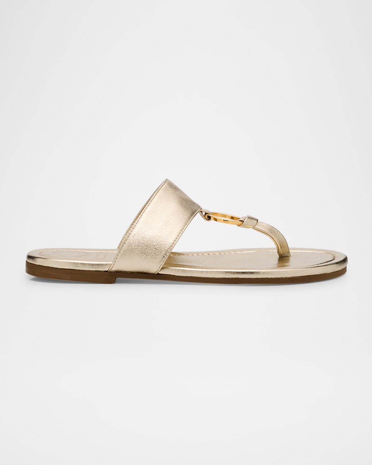 Olivia Metallic Leather Flat Slide Sandals
