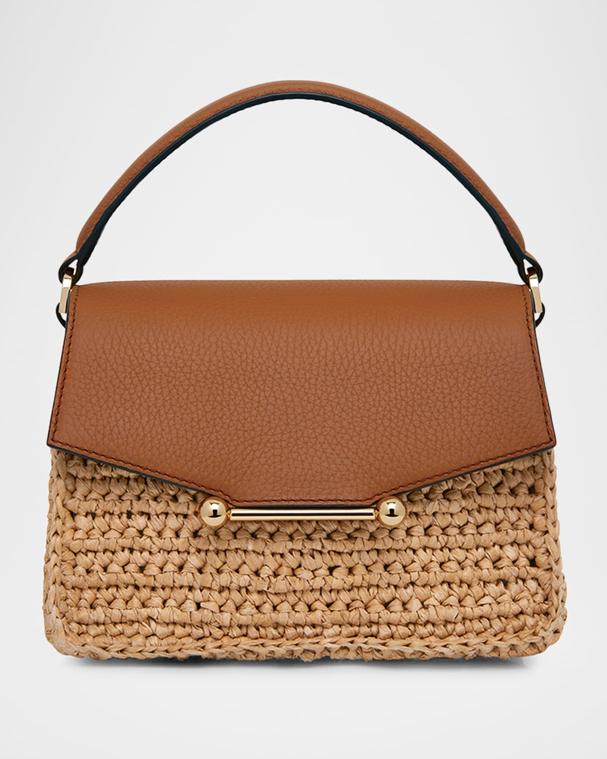 Strathberry Mosaic Nano Raffia & Leather Top-handle Bag In Tan