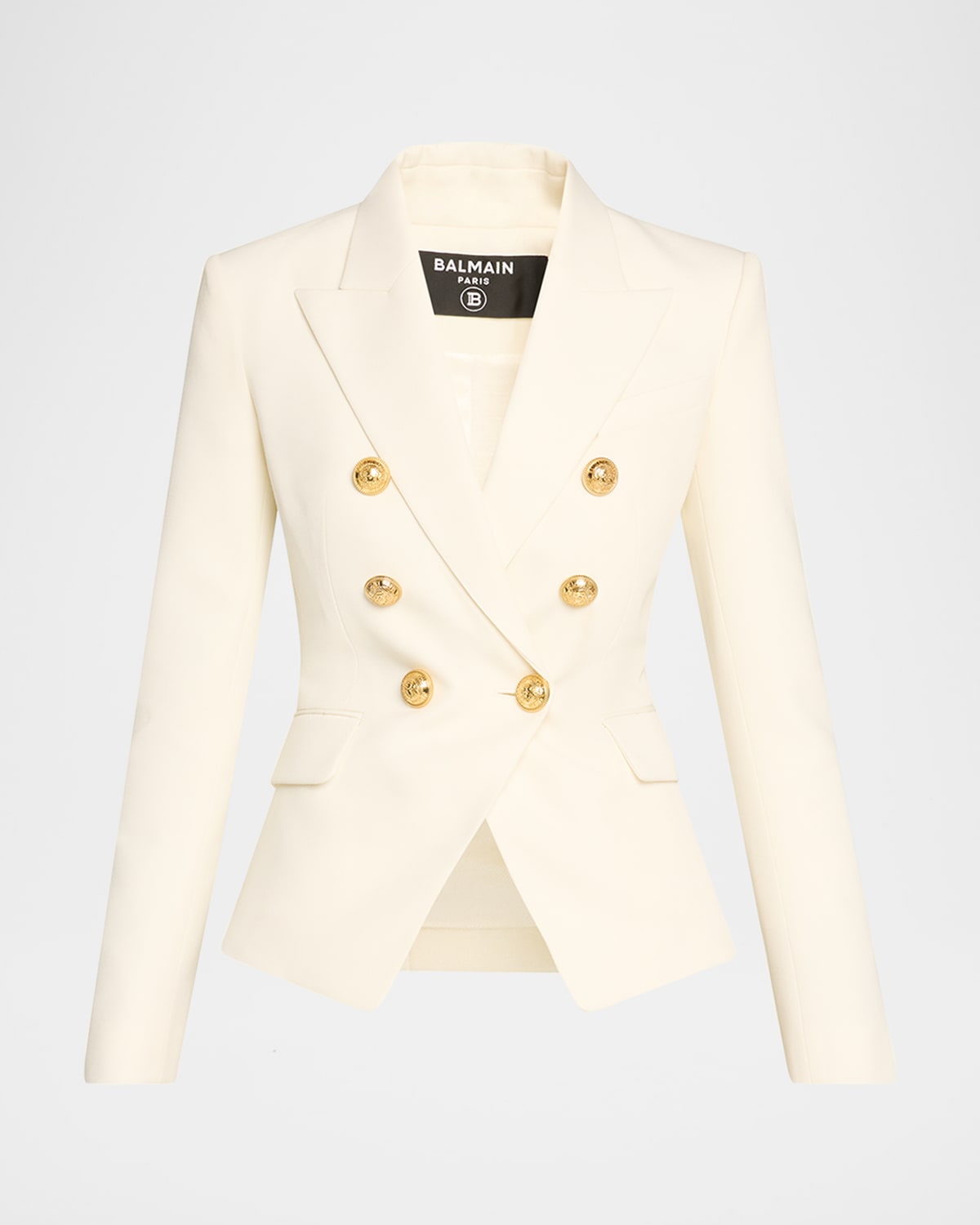 Balmain Classic Double-breasted Fitted Wool Jacket In White